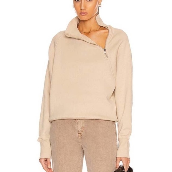 Marissa Webb Womens So Uptight French Terry Zip Neck Sweatshirt Size M Sand Tan - Picture 1 of 11